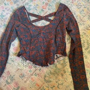 Free People Red and Blue Floral Top